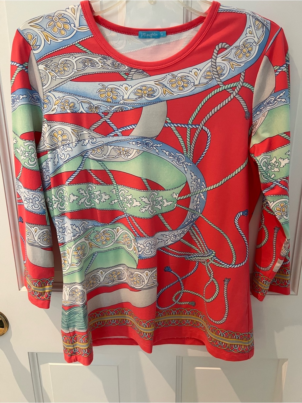 J. McLaughlin Coral Multi-Print 3/4 Sleeve Top
